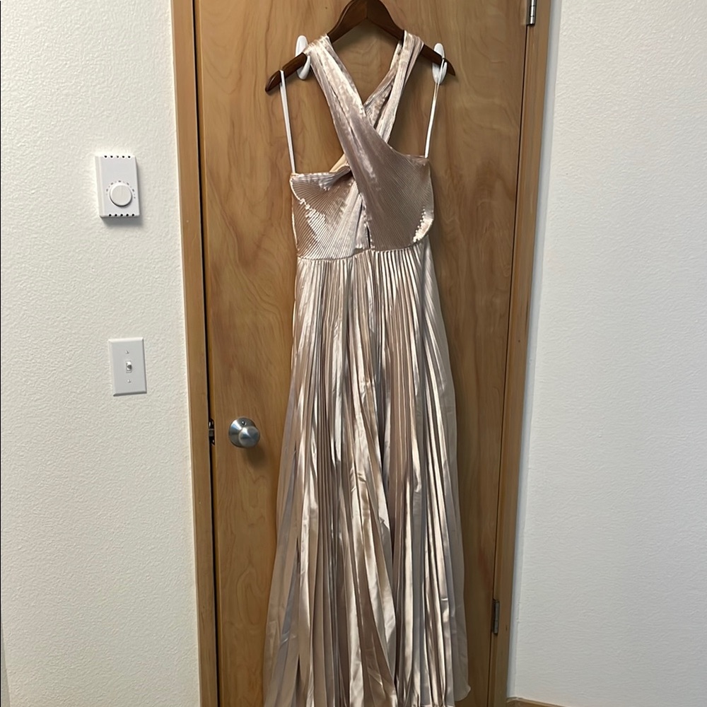 Elegant Soft Gold Satin Maxi Dress